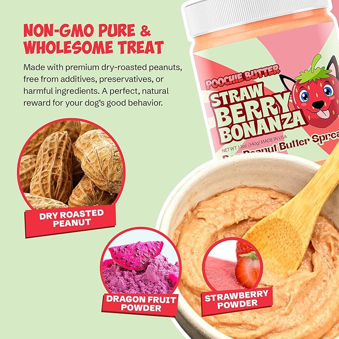 Dilly's Strawberry Dog Treats | Chunky Dog Peanut Butter with Strawberry, Natural Dog Snack (12oz Jar)
