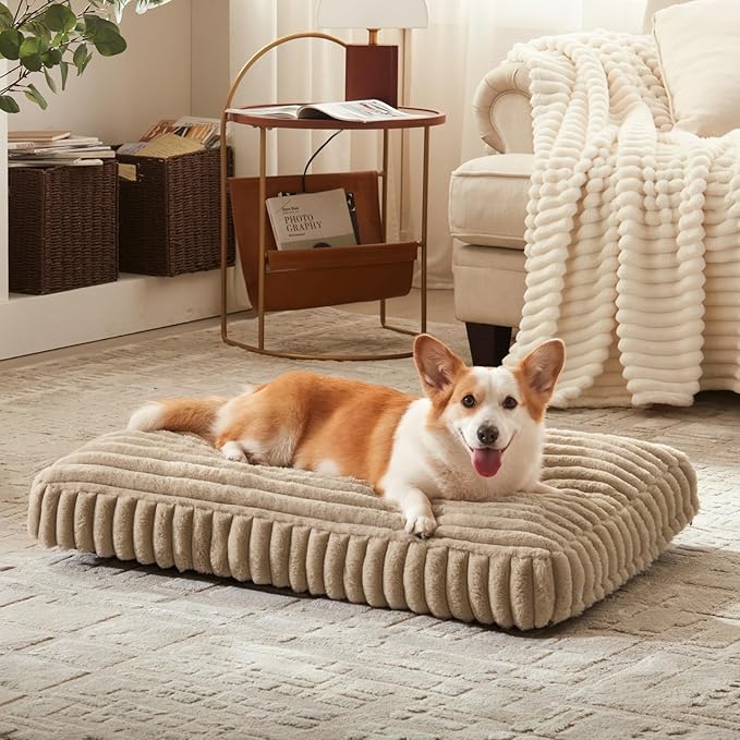 XL Dog Bed, Flat Pet Beds with Removable Washable Cover, Pet Mat Cute Dog Crate Bed Thick Shredded Chopped Crate Foam & Anti Slip Bottom for Indoor, 42"x27"x4"
