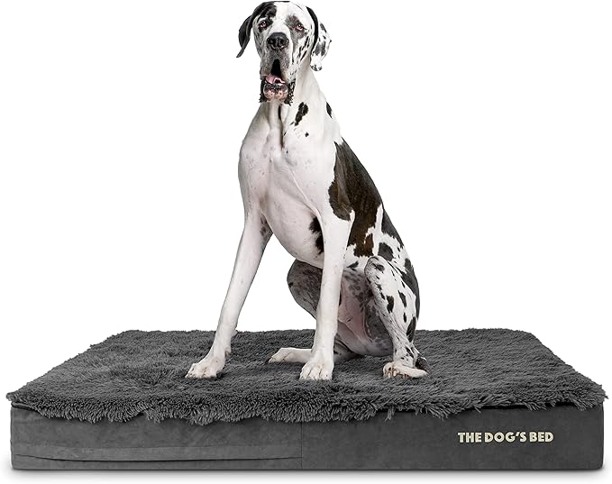 The Dog’s Bed Orthopedic Memory Foam Dog Bed for XXL Dogs, Waterproof Washable Cover, Anti-Slip Base, Calming Surface – CertiPUR-Certified Foam, Grey Fur, 6 Inch Thick