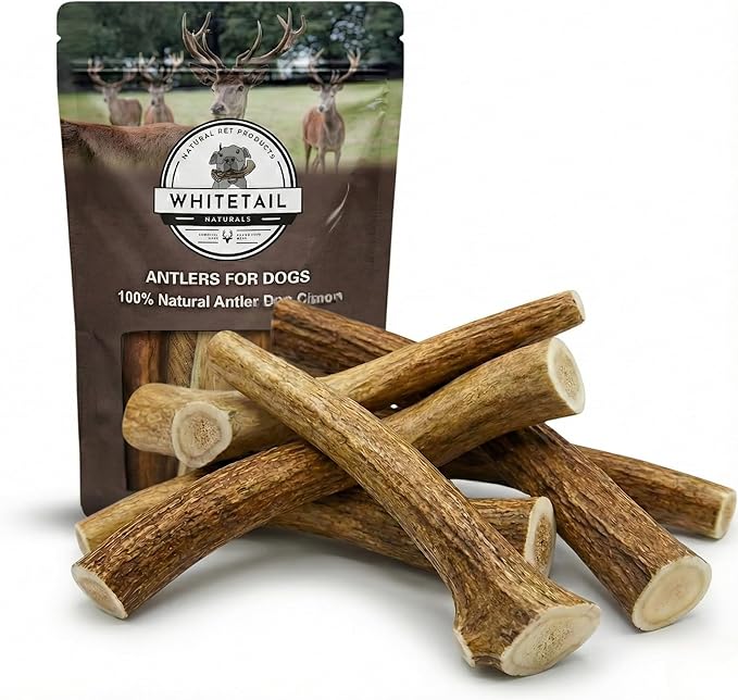 WhiteTail Naturals Whole Elk Antlers for Dogs (1 lb Bulk Pack) Long Lasting Dog Chews - Grade A, Naturally Shed & Wild Sourced (Aprox. 4 to 5 Count)