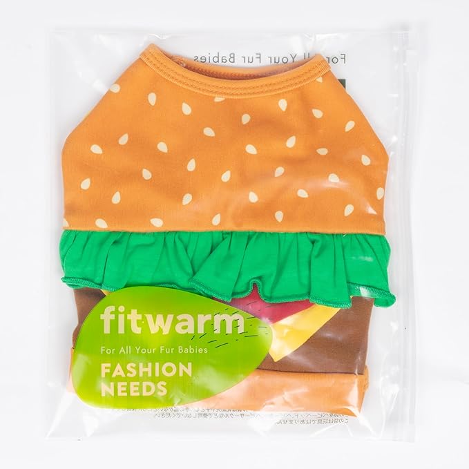 Fitwarm Halloween Dog Hamburger Costume, Funny Clothes for Small Dogs Boy Girl, Pet Fast Food Outfit, Orange, Large
