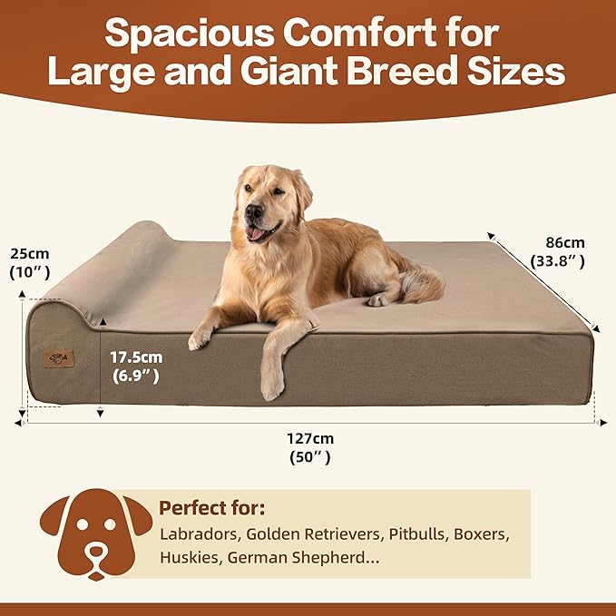Sytopia XXL 35D Memory Foam Dog Bed for Extra Large Dogs – 7" Thick Orthopedic Pet Couch for Seniors and Big Breeds up to 150 Pounds, with Water-Resistant Liner & Washable Cover – Brown