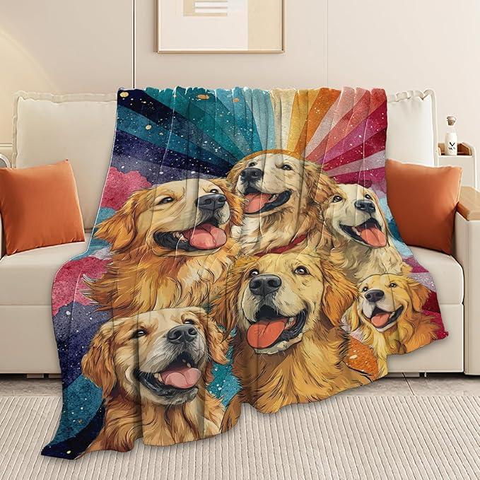 Golden Retriever Throw Blanket Golden Retriever Puppy Stuff Gifts for Dog Lover Kids Girls Boys Adults Women Men Soft Cozy Warm Plush Fluffy Fuzzy Fleece Blanket Decor 50''X60''