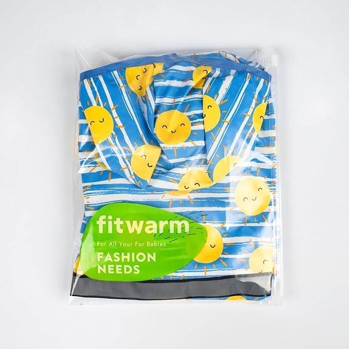 Fitwarm Stirped Sun Dog Raincoat, Waterproof Rain Jacket for Small Dogs Boy Girl, Reflective Puppy Poncho with Harness Hole, Packable, Adjustable, Blue, Yellow, White, XL