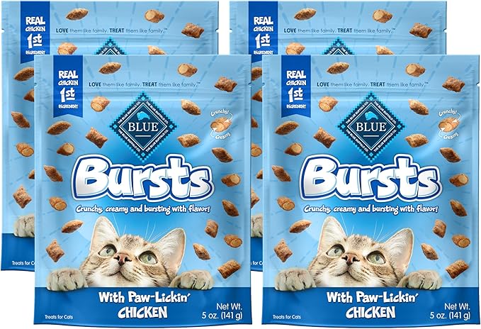Blue Buffalo Crunchy Cat Treats, Chicken | Bursts | 5-oz Bag | Pack of 4