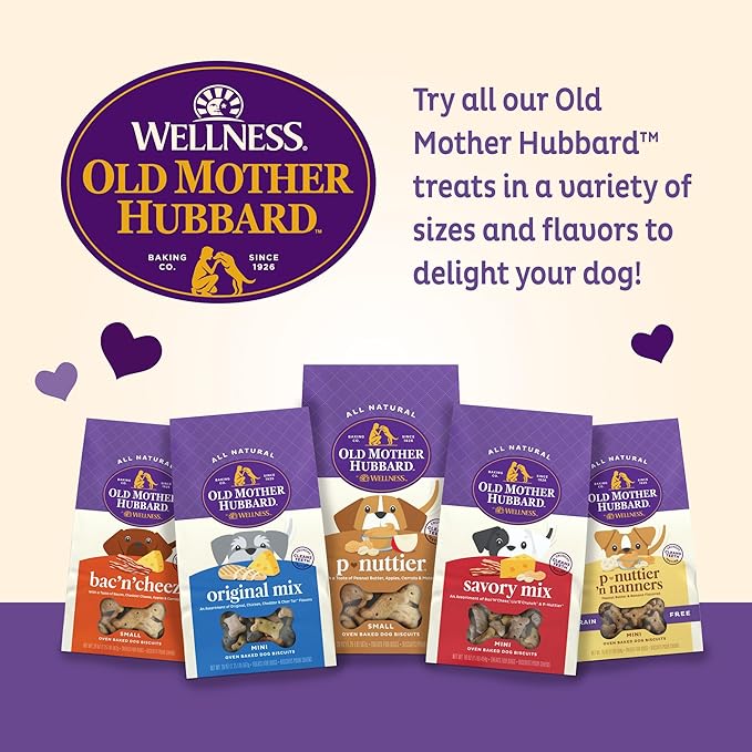 Old Mother Hubbard Wellness Wholesome Indulgences Dog Biscuits, Natural, Dog Treats, Peanut Butter & Banana Flavor, (10 Ounce Bag)