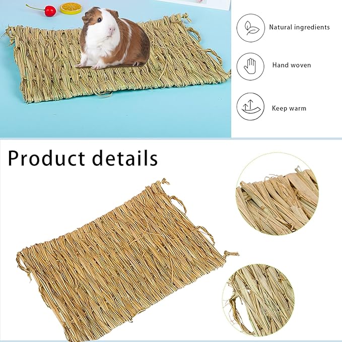PINVNBY Hay Mats for Rabbits,12 Pack Natural Rabbit Grass Mat,Small Animal Woven Bed Resting Sleeping,Chewing,Nesting and Toys Cage Grass Matts for Bunny Guinea Pig Hamster Hedgehog Squirrel