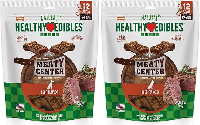 Nylabone Healthy Edibles Natural Dog Chews Long Lasting Meaty Center Beef Flavor Treats for Dogs, Small (12 Count) (Pack of 2)