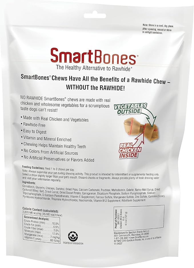 SmartBones with Real Chicken Mini Chews 8 Count, Rawhide-Free Chews for Dogs (Pack of 2)