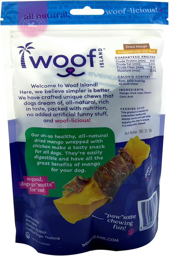 Dried Mango Wrapped with Real Duck Dog Treats – Fruit & Meat Chews, 6 oz Bag
