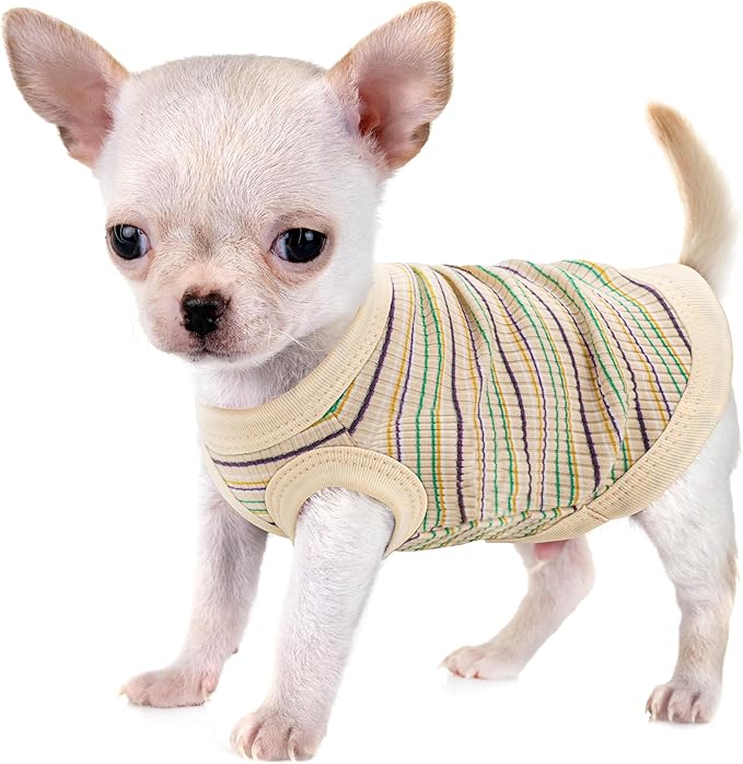 Elevate Your Pet's Comfort and Fashion: Premium 100% Cotton Rib Dog Shirt Vest for Small Breeds Like Chihuahuas, Yorkies, and Puppies .Year-Round Style with Tank-Style Puppy Attire Beige Large