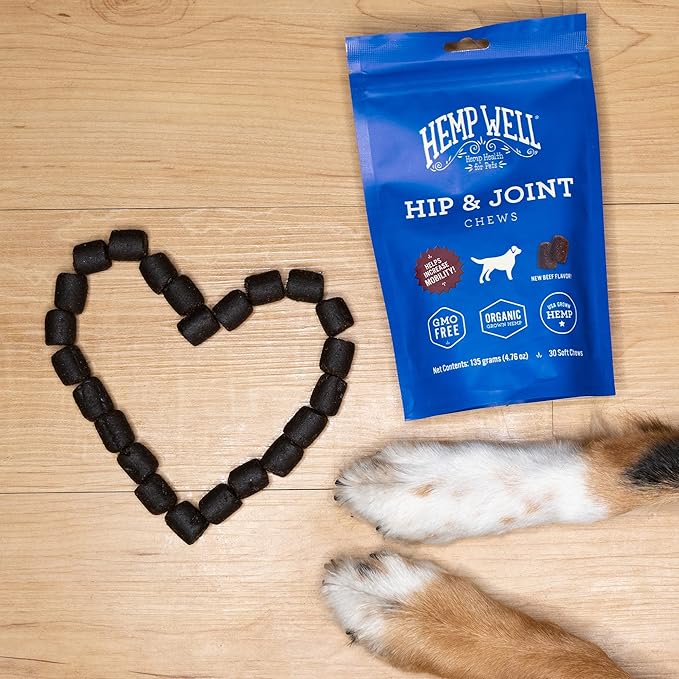 Hemp Well Hip and Joint Soft Chews – Supports Mobility and Promotes Healthy Hips and Joints for Dogs, Organically Sourced (60 Count)
