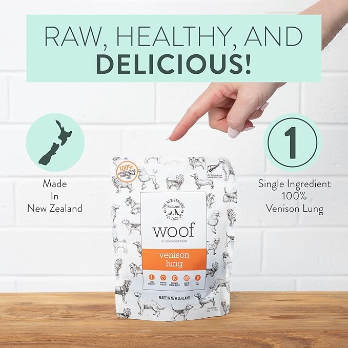 The New Zealand Natural Pet Food Co WOOF Air Dried Dog Treats - Venison Lung, Treats for Large Dogs, Natural, Topper - 1.76 oz