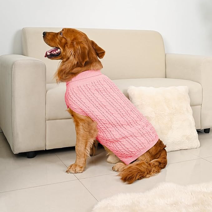 2 Pack Dog Sweaters for Large Dogs Winter Turtleneck Pullover Cable Knit Fleece Stretch Pitbull Labrador Golden Retriever Doberman Bulldog Boy Girl Pet Clothes (XL, Pink & Purple)