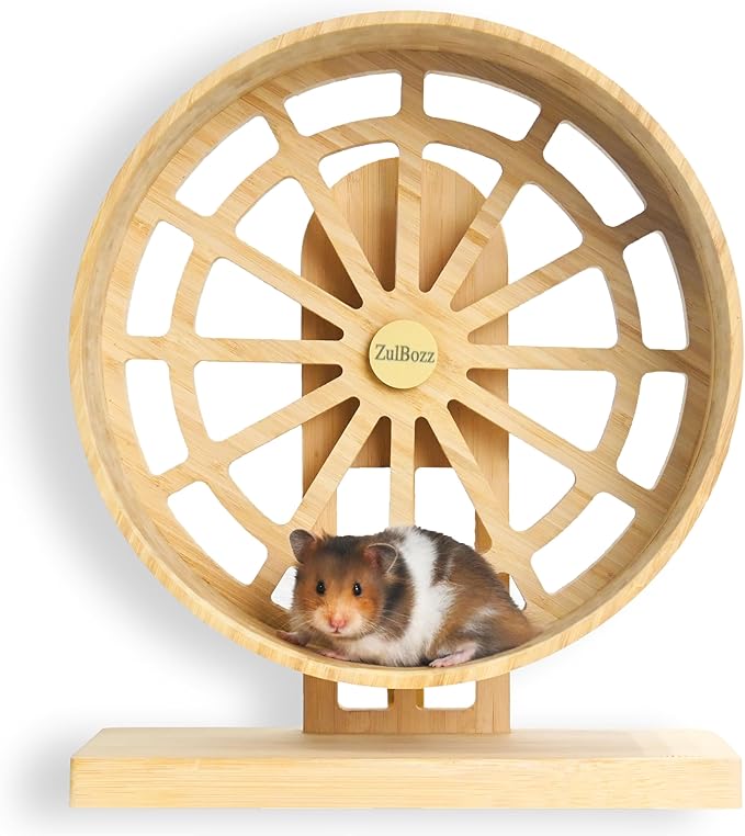 Silent Hamster Wheels Quiet Hamster Running Wheels 9″ Bamboo Wood Hamster Exercise Wheels with Adjustable Height for Syrian Hamsters Campbell Dwarf Roborovski Gerbils and Mice