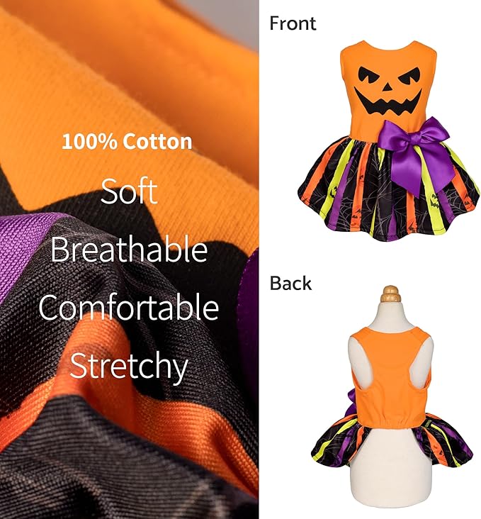 Fitwarm Halloween Pumpkin Dog Dress, Funny Dog Halloween Costumes, Doggy Clothes for Small Dogs Girl, Pet Apparel, Orange, Black, Purple, Large