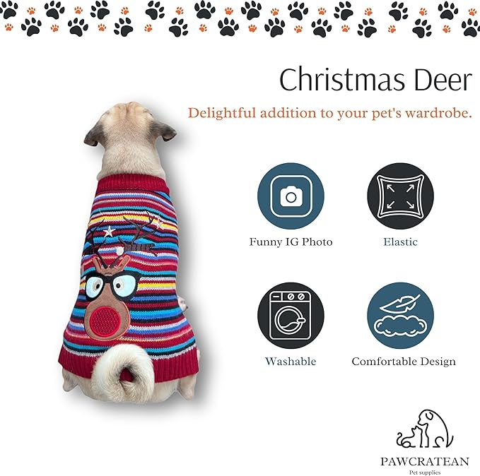 Cute Sweater for Dogs and Cats Soft Flannel Pet Outfit Warm and Cozy Animal Hoodie Small to Large Pet Clothes for Halloween Parties and Everyday Wear (Large, Colorful Deer)