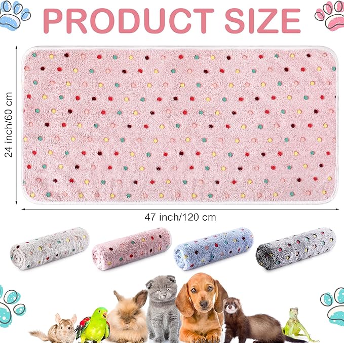 Tudomro 8 Pcs Guinea Pig Blankets Washable Small Pet Fleece Bedding Cage Liners Double Sided Pet Reusable Sleep Mat Pad Cover for Ferret Chinchilla Furniture Protection(Dot,47 x 24 Inch)