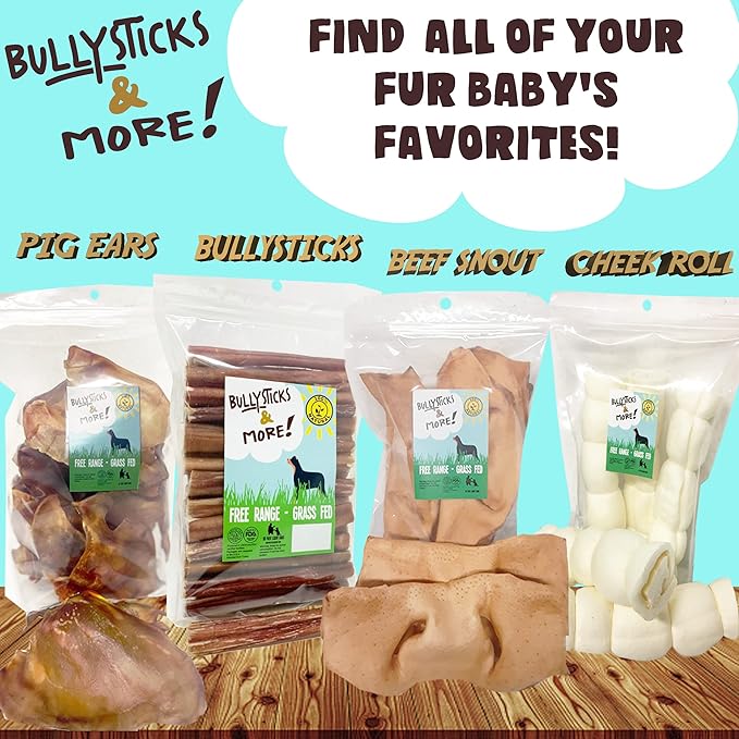 BULLYSTICKS & MORE 8-10 Inch Smoked Beef Cheek Snouts for Dogs (Extra Thick-3 Count) - Bully Snouts Dog Chews - Beef Cheek Strips -No Hide Bones for Dogs