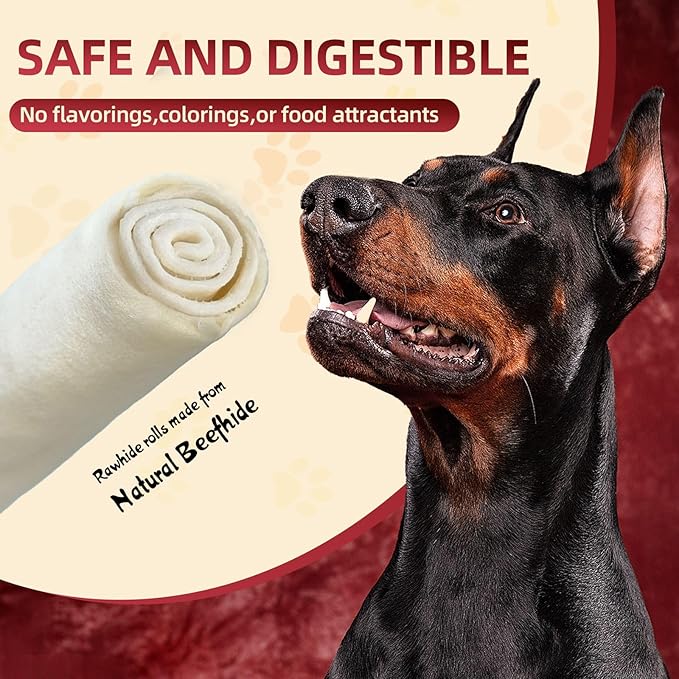 Dog Rawhide Chews,Long Lasting Rawhide Rolls Rawhide Sticks,Natural Flavor Dog Beefhide Treats,5-6 Inch Digestible Single Ingredient Dog Rawhide Bones for Midium Large Dogs (6 Pack)