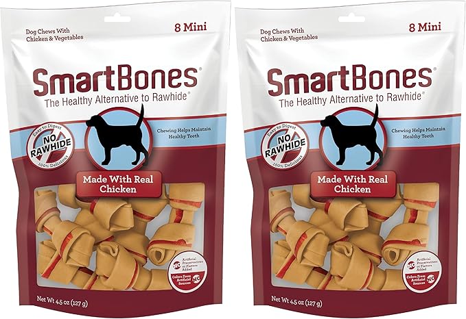SmartBones with Real Chicken Mini Chews 8 Count, Rawhide-Free Chews for Dogs (Pack of 2)