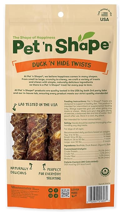 Pet 'n Shape Duck 'n Hide Twist - Duck Wrapped Rawhide Natural Dog Treats, Large, 6 Count