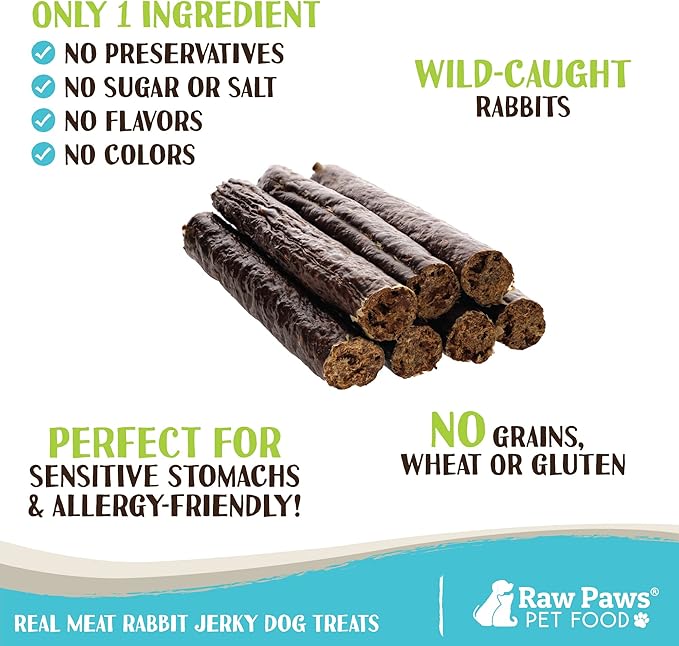 Raw Paws Wild-Caught Rabbit Treats for Dogs, 6-oz - Packed in USA - Rabbit Dog Treats - Corn, Soy & Grain Free Bites - Single Ingredient