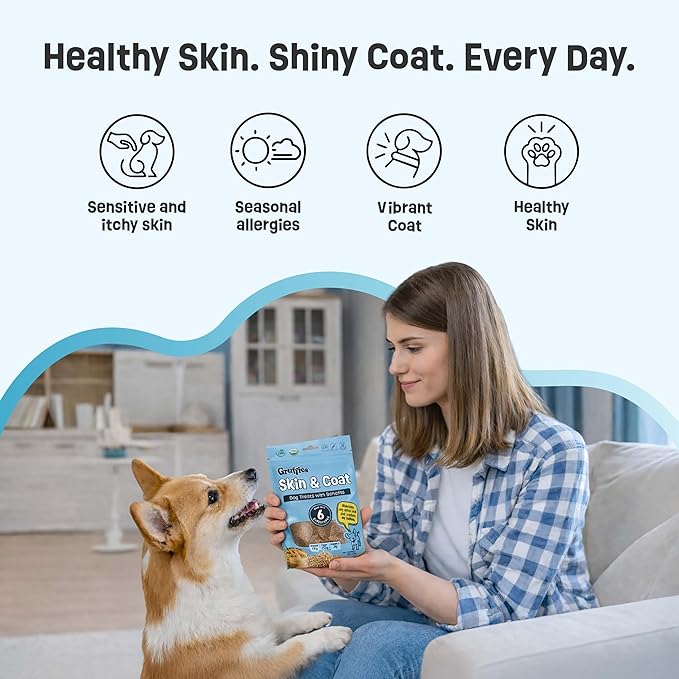 Skin & Coat Organic Dog Treats – Peanut Butter - Itchy & Dry Skin Relief for Dogs - Allergy Support - Flaxseed & Kelp for Omega 3 - Vet Approved, Made in Canada, Non-GMO - 6 oz (Pack of 1)