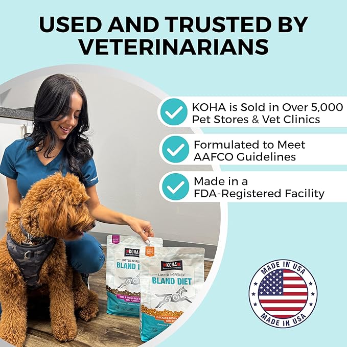 KOHA Limited Ingredient Bland Diet Dry Food for Dogs - Salmon & Brown Rice Recipe, Sensitive Stomach Dog Food with Pre & Probiotics - Pumpkin for Digestive Support, 20 lbs