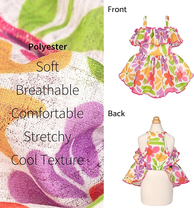 Fitwarm Hawaiian Floral Dog Dress, Tropical Summer Clothes for Small Dogs Girl, Pet Luau Outfit, White, Purple, Green, Red, Yellow, XS