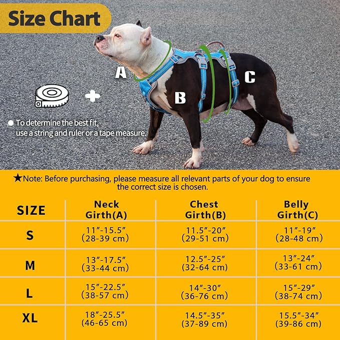 Huntboo Escape Proof Dog Harness, Escape Artist Harness, Reflective Harness with Padded Handle, Breathable, Durable, Adjustable Vest for Medium Dogs Walking, Training, and Running Gear (Blue, S)