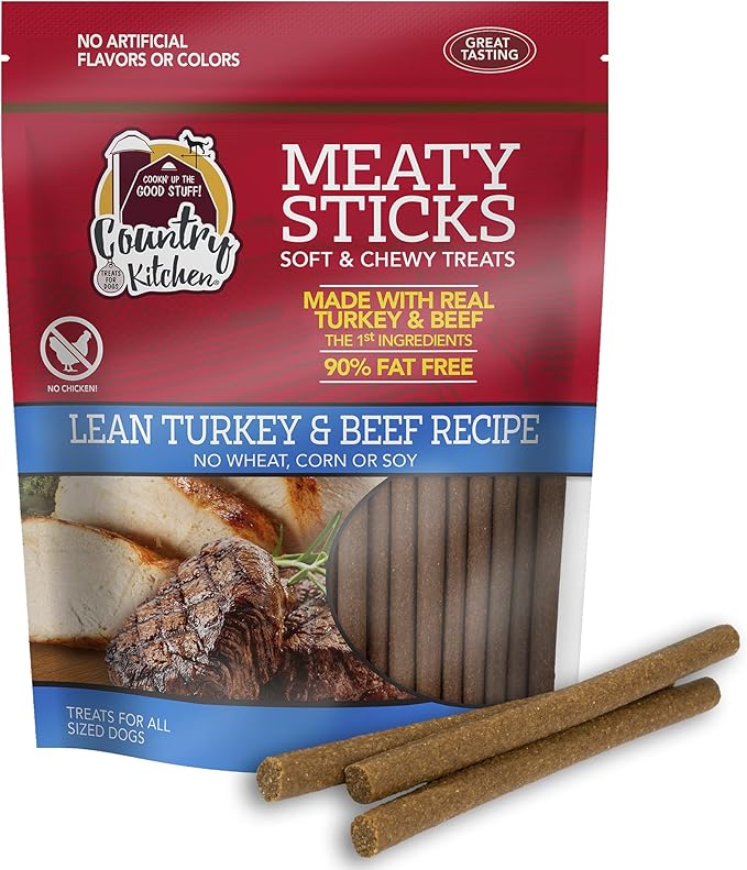 Country Kitchen Beef & Turkey Meaty Sticks Soft Chew Dog Treats, Great Tasting, Made with Real Beef & Turkey, 25 oz