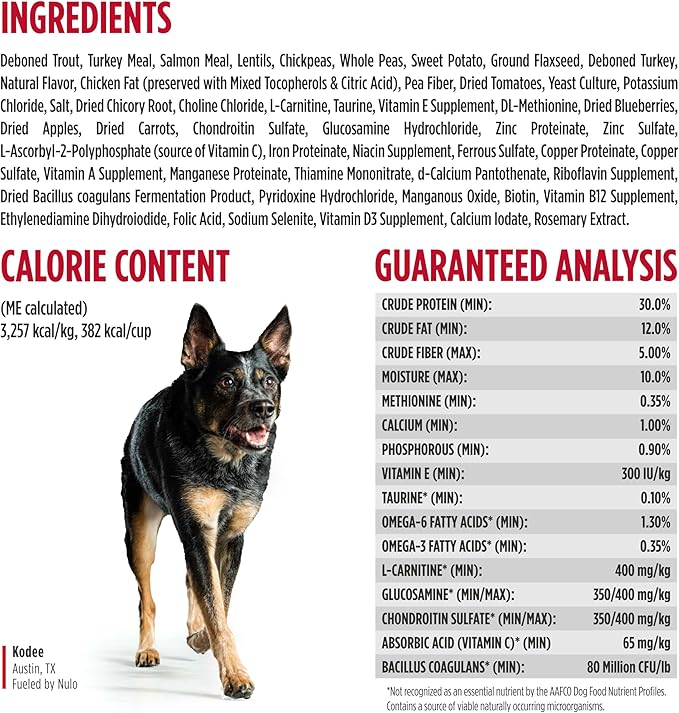 Nulo FreeStyle Senior Dry Dog Food - Trout & Sweet Potato, High Protein Grain Free Dog Food, Kibble with Probiotics, Glucosamine, Chondroitin, Hip and Joint Support, Small, Medium, Large Breeds, 26lb