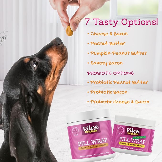 Riley's Pill Wrap for Dogs - Delicious Bacon Flavored Pill Paste for Dogs - Wrap Pills, Capsules, Tablets in a Pocket or Pouch to Mask The Taste & Make Pill Time Easy - 4.2 oz