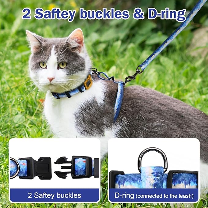 Hikiko Cat Harness and Leash Set Escape Proof Adjustable Walking Travel Soft Boy Kitten Harness for Small Medium Large Cats (Hill, M)