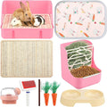 Honeydak 10 Pcs Rabbit Starter Kit Small Litter Box Bunny Grooming Kit Scratch Pads Hay Feeder Bowl Ice Pad with Bunny Toys for Guinea Pig Rabbit Accessories(Pink)