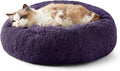 Bedsure Calming Cat Beds for Indoor Cats - Small Cat Bed Washable 20 inches, Anti-Slip Round Fluffy Plush Faux Fur Pet Bed, Fits up to 15 lbs Pets, Purple