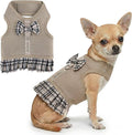Parisian Pet Plaid Khaki Dog Harness Dress - Breathable No Pull Puppy Dress with Leash Ring - 100% Mesh Fabric Harnesses for Dogs - Soft Padded Step in Pet Vest - Dog Harness Small Sized Dogs