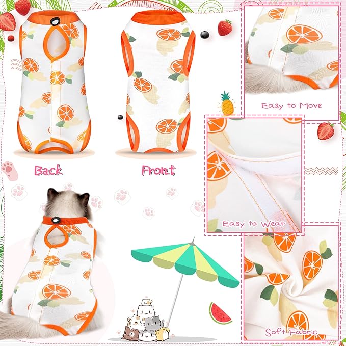 Nuanchu 3 Pieces Cat Recovery Suit Kitten Recovery Suit E-Collar Alternative for Cats and Dogs Abdominal Skin Anti Licking Pajama Clothes Sets(Medium,Fruit Style,Colorful)