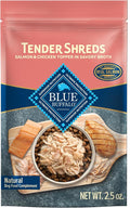 Blue Buffalo Tender Shreds Salmon & Chicken Toppers in Savory Broth, Natural Dog Food Complement, Salmon & Chicken, 2.5-oz. Pouch, 24-Count
