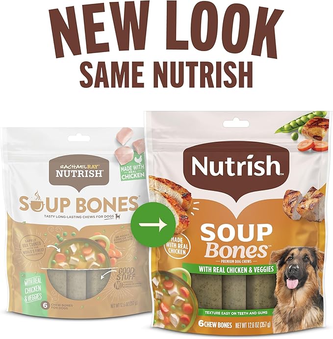 Rachael Ray Nutrish Soup Bones Dog Treats, Real Chicken & Veggies Flavor, 3 Bones, 6.3 Ounces