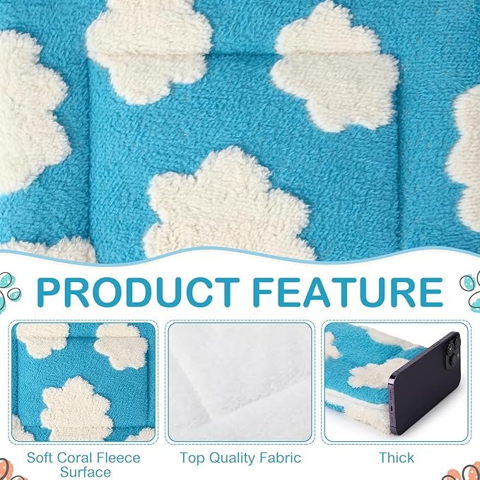Haull 4 Pcs Waterproof Guinea Pig Bedding Guinea Pig Bed Plush Cage Liners Soft Rabbit Dog Crate Pad Cat Mat Reversible Cozy Animal Pee Pad Hamster Bunny Mat Accessory(White Cloud,13 x 10 Inch)