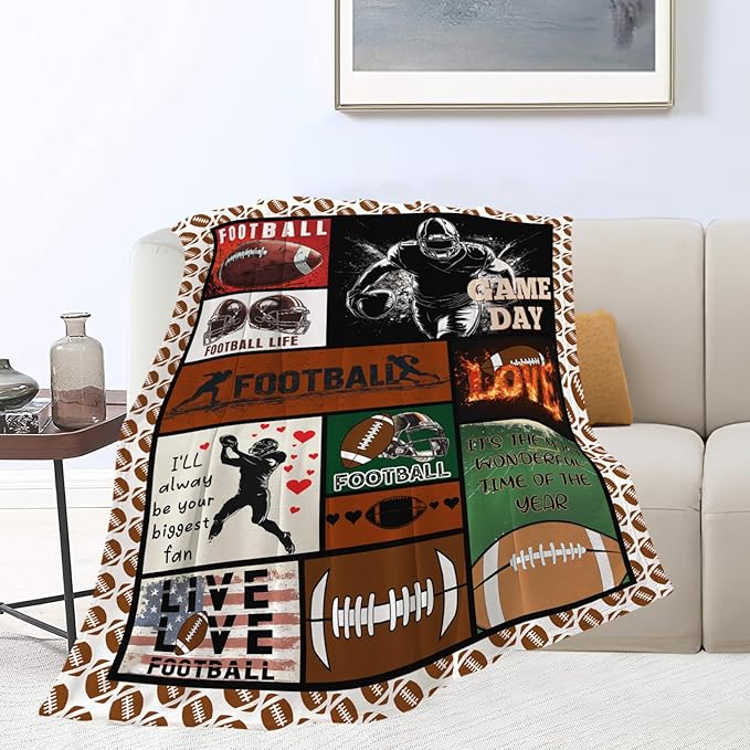 Football Blanket Sports Football Throw Blanket Gifts for Player Kids Girls Boys Adults Women Man Super Soft Cozy Plush Fluffy Fuzzy Fleece Blanket Decor 40''X50''