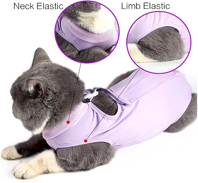 Cat Surgical Recovery Suit - Soft Stretchable Bodysuit for Post-Op Care - Prevents Licking Wounds After Spay/Neuter - Lightweight & Airy Breathable Fabric- Small to Large Cats (Pink, Small)