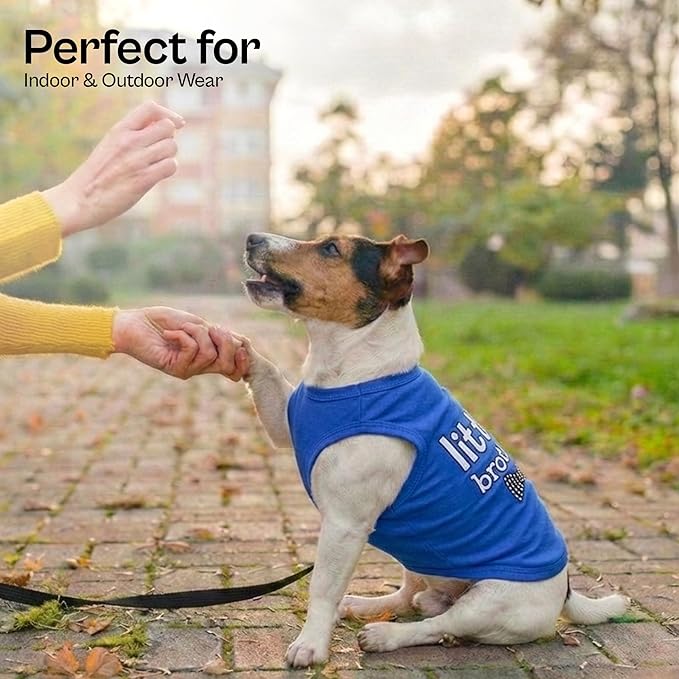 Parisian Pet Dog Shirt – 100% Cotton Shirts for Small Dogs – Blue Sleeveless Puppy Clothes – Lightweight and Breathable Dog Apparel – Boy Little Brother Dogs Clothes - Stretchy Pet T Shirts