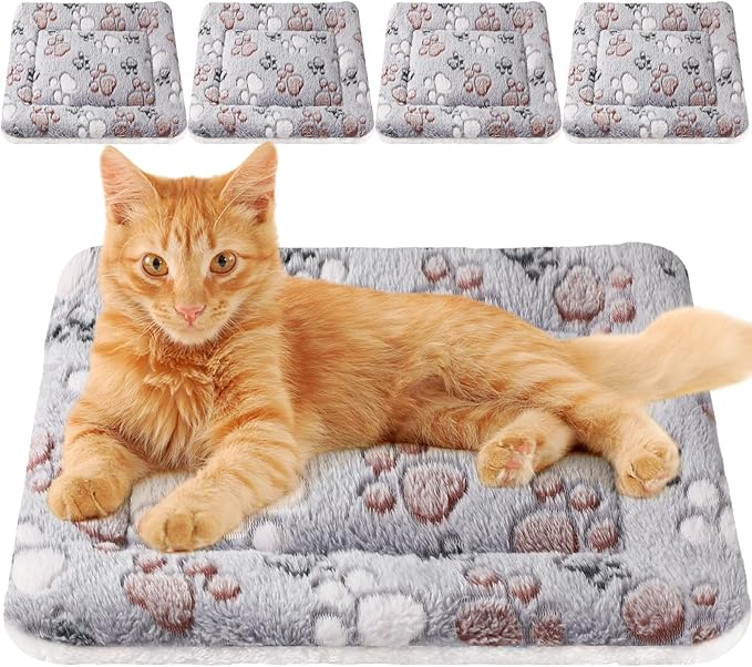 Tuanse 4 Pack Ultra Soft Dog Cat Bed Mat Small Animal Guinea Pig Bed with Cute Print Reversible Fleece Dog Crate Kennel Pad Cozy Washable Thickened Hamster Pet Beds Mat(21 x14 Inches,Light Gray)