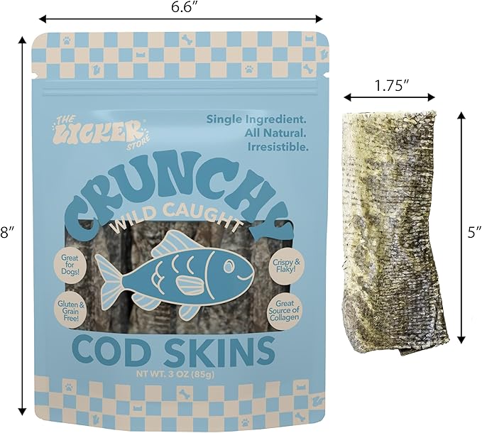 DTS5000A-3OZ Air Dried Wild Caught Cod Skin Crunchy Treats for Dogs, High Protein Omega-3 Fish Snacks Single Ingredient Natural, Gluten & Grain Free, Healthy Training Treats, 3oz Bag