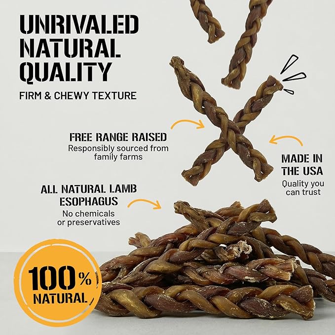 Dog Chits Lamb Esophagus Chews for Dogs & Puppies - Natural Single Ingredient - High Protein, Low Fat Lamb Chew - Long Lasting, Easily Digestible - Great for Joint - Dental Clean Crunch - 6inch, 15pck