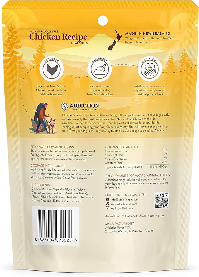 Addiction Meaty Bites - Hypoallergenic Dog Treats - Made in New Zealand - High Meat Content - Gluten and Grain-Free - Soft and Allergy Friendly (Chicken, 4 Ounces - 3 Packs)