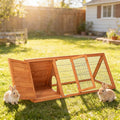 Wooden A-Frame Rabbit Hutch Bunny Cages with Ventilating Wire & 2 Doors Indoor Outdoor Portable Playpen Run House for Chicken Duck Quail Poultry & Small Animals (Natural Wood)